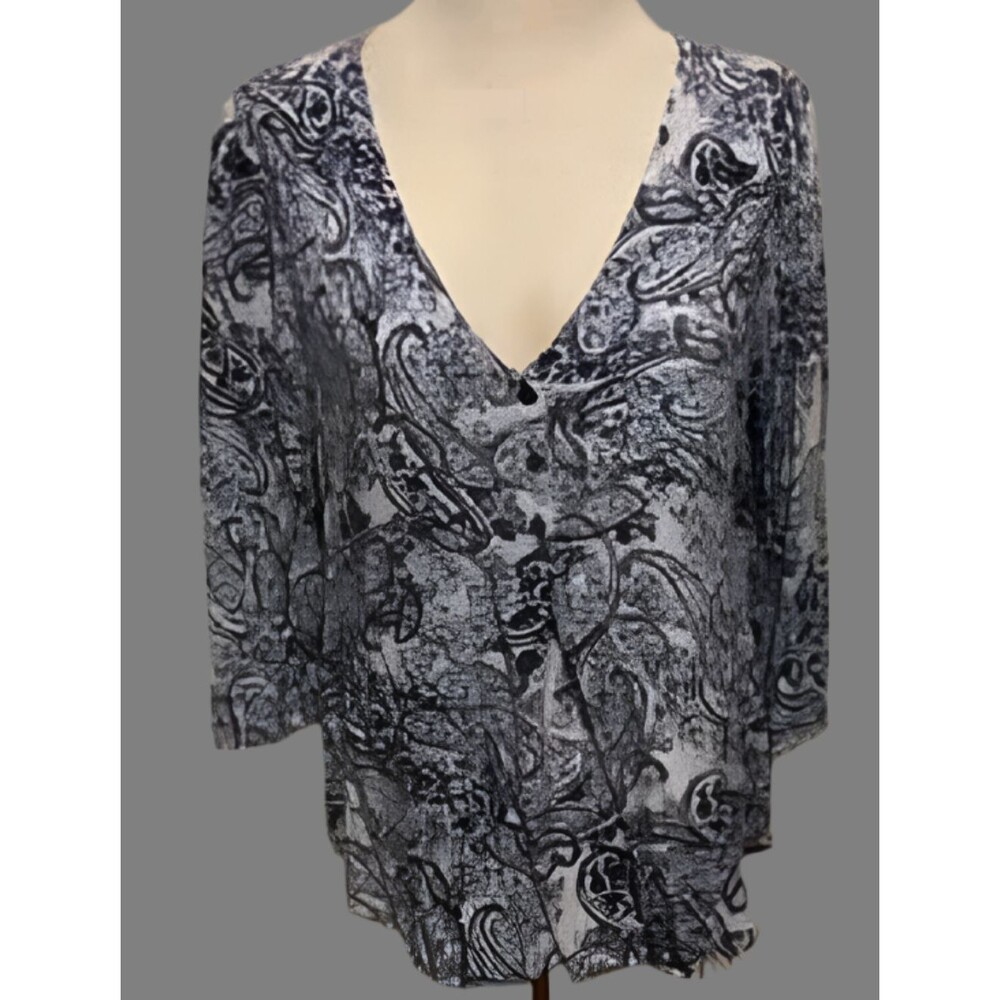 Fred David Black & White V-neck Blouse - size Large